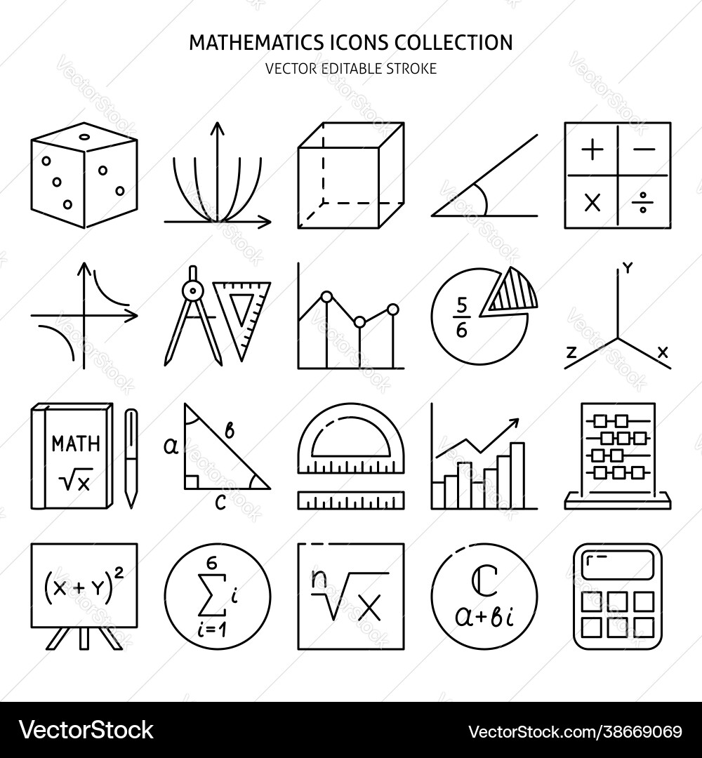 Mathematics science icon set in line style Mathematics science icon set in line style vector image
