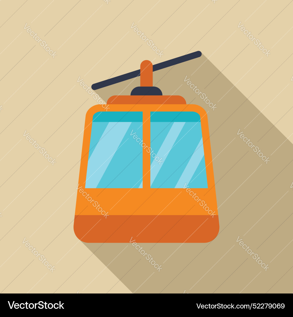 Orange cable car moving upwards on a ropeway Vector Image
