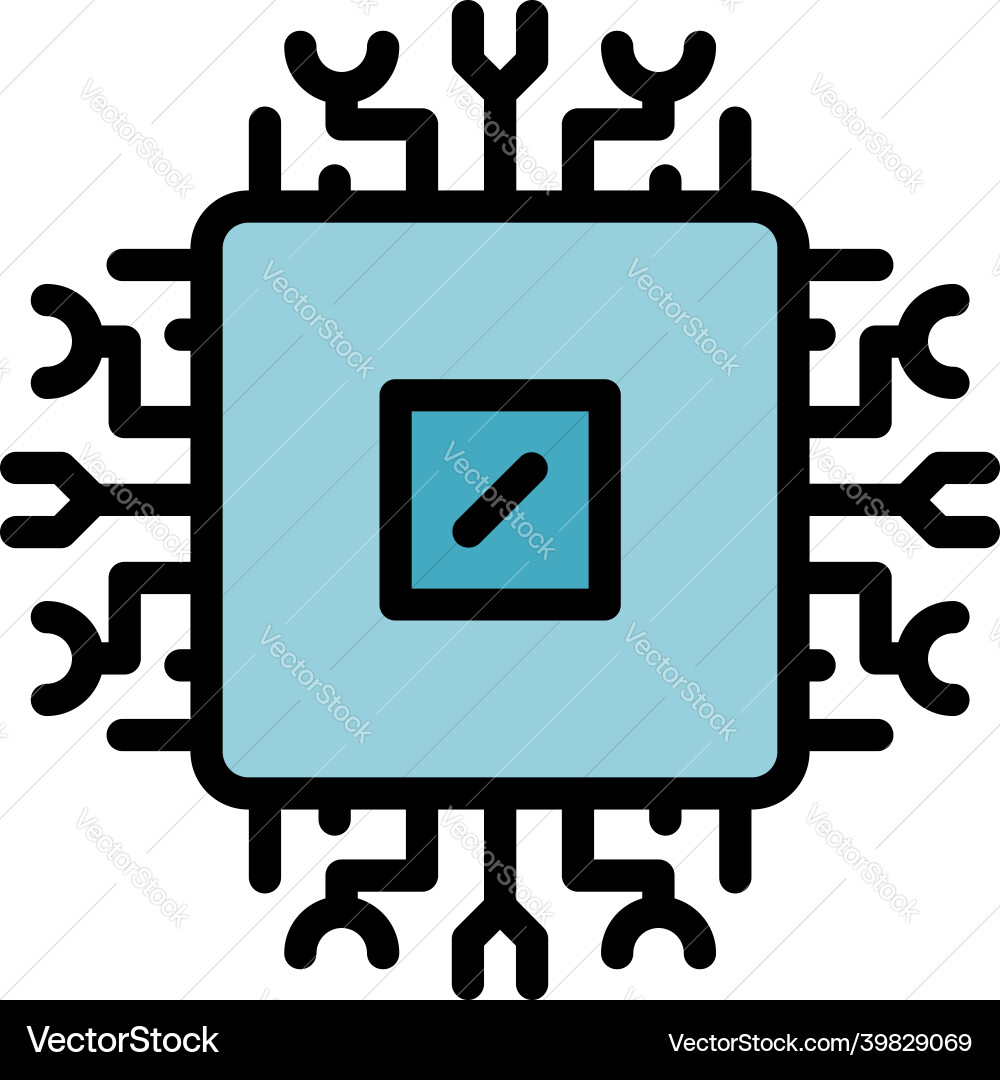 Processor interface icon color outline vector image