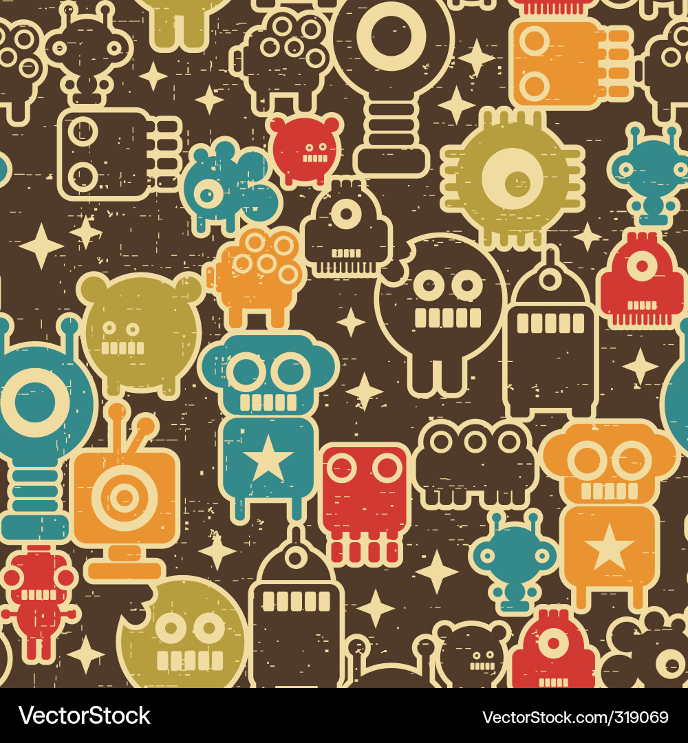 Retro Robot Pattern Vector Image