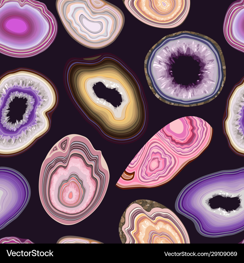 Seamless pattern with geode and agate cuts vector image