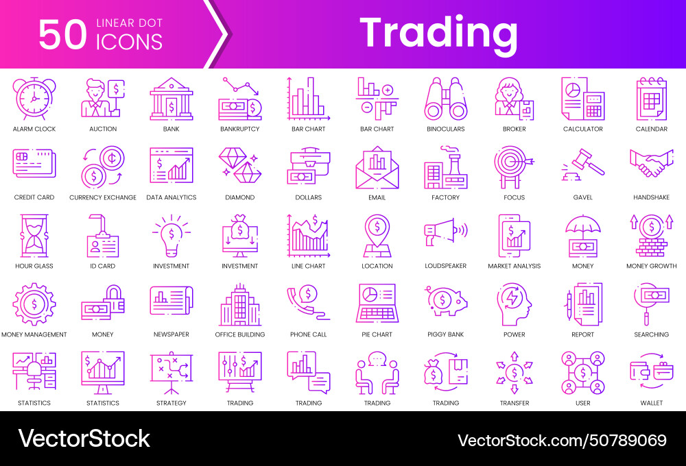 Set of trading icons gradient style icon bundle Set of trading icons gradient style icon bundle vector image