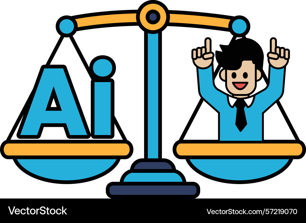 A man is standing on scale with the letters ai vector image