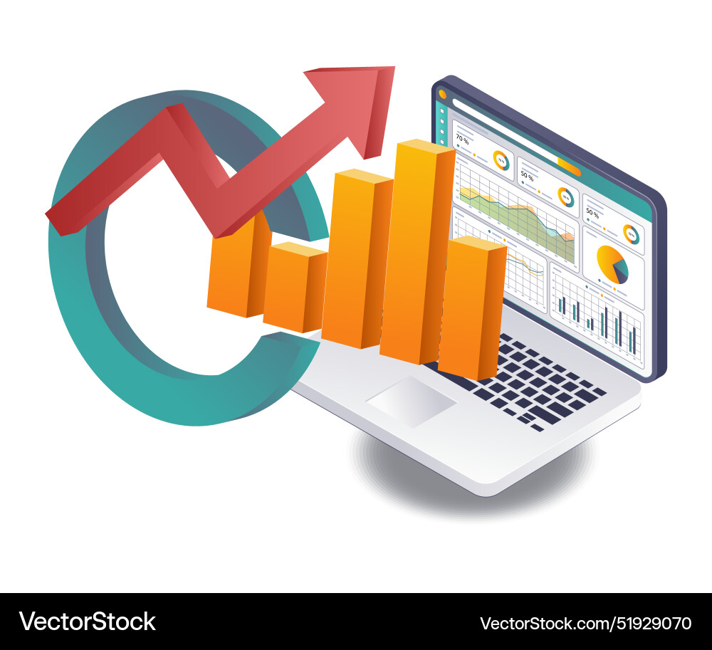 Analyzing business trends with computer-based Analyzing business trends with computer-based vector image