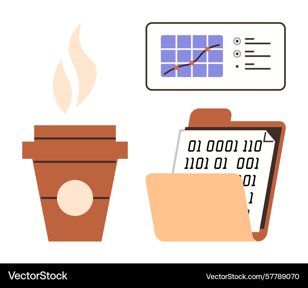 Coffee break amid data analysis with graph Coffee break amid data analysis with graph Vector Image