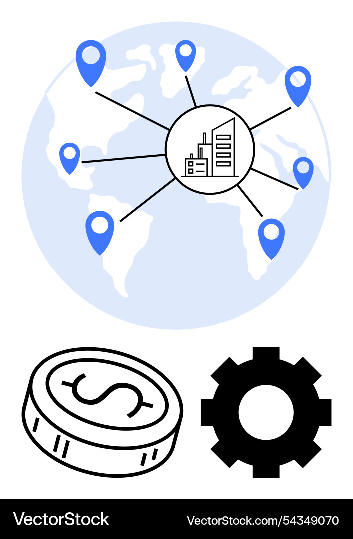 Global network with location markers factory Vector Image