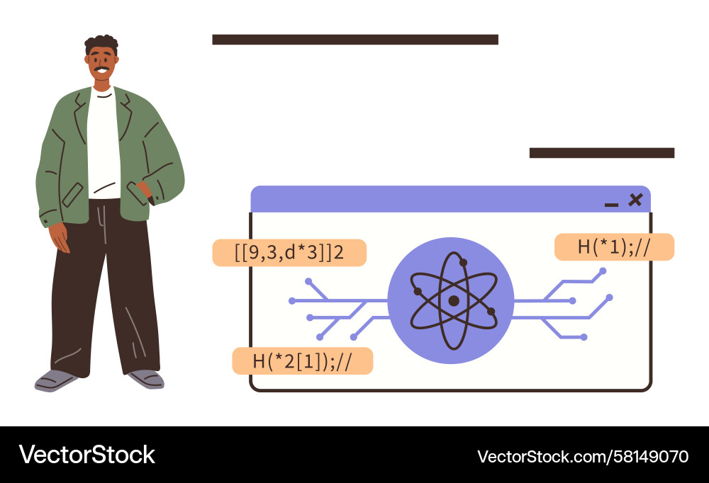 Man Analyzing Atomic Data Interface Vector Image