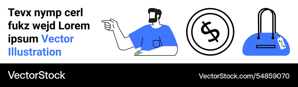 Man pointing currency symbol and a handbag Man pointing currency symbol and a handbag vector image