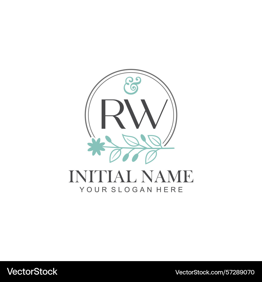 Rw initial logo templates with botanical elements Vector Image