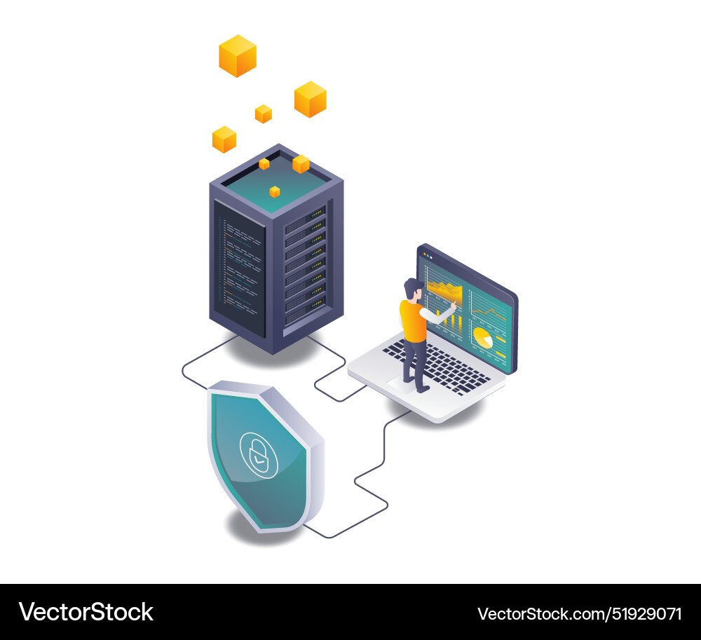 Analyzing cloud server security in computer vector image