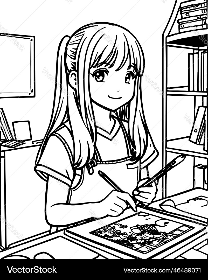 Anime coloring book for kids cute girl painting Anime coloring book for kids cute girl painting vector image