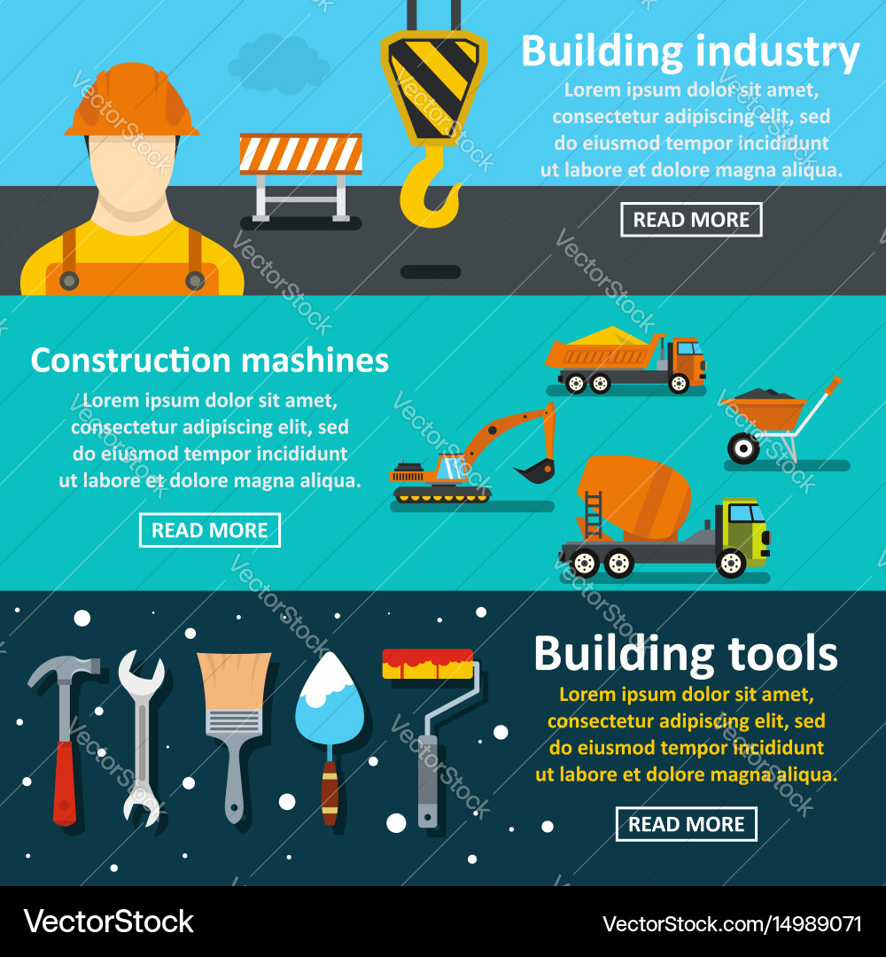 Building tools banner horizontal set flat style vector image