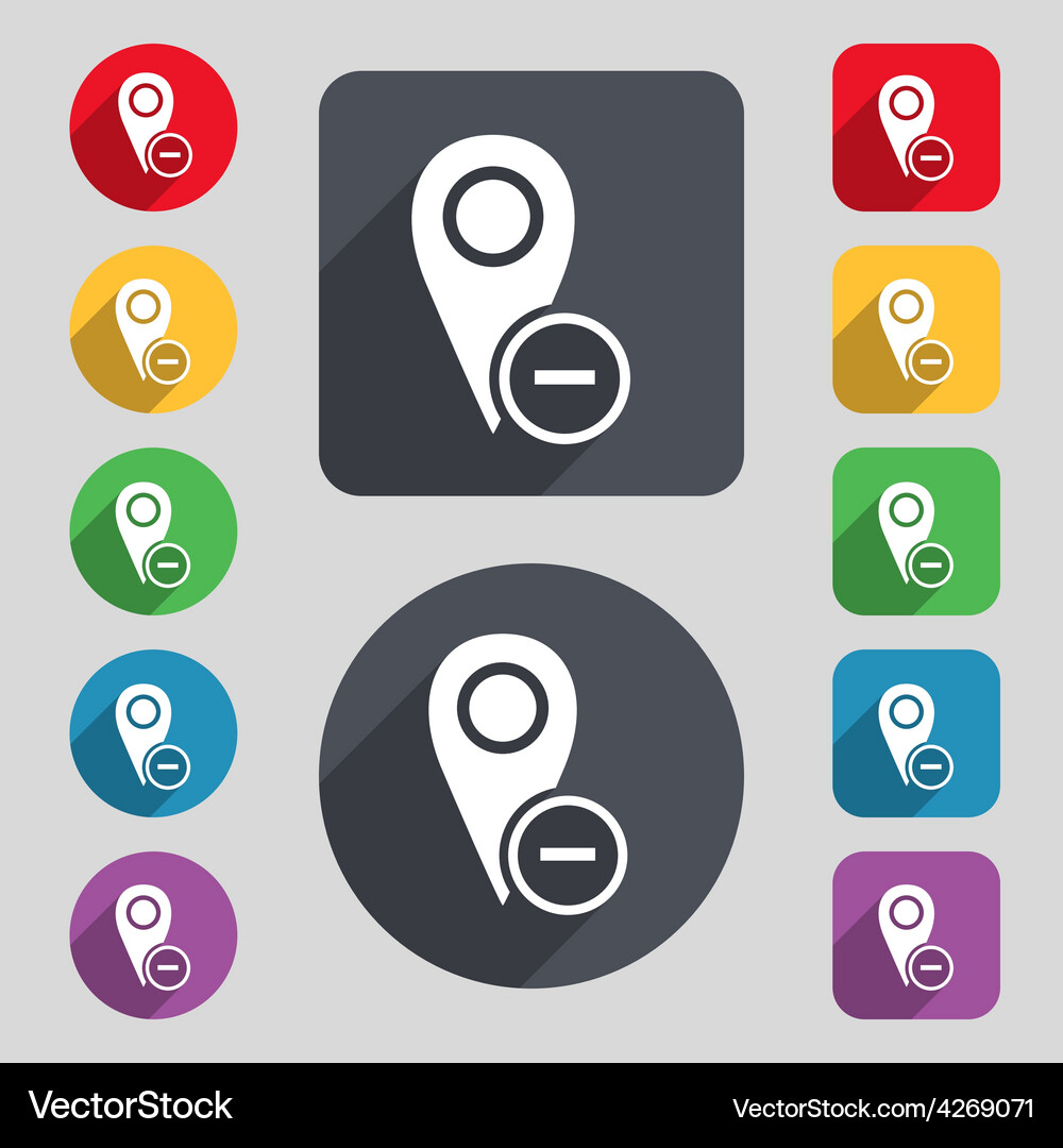 Map pointer icon sign a set of 12 colored buttons Vector Image