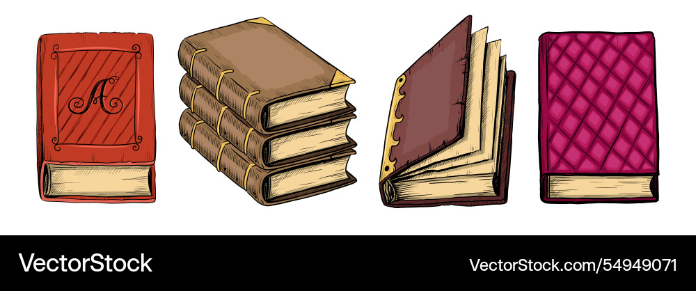 Retro book open closed and stack of encyclopedia Retro book open closed and stack of encyclopedia vector image