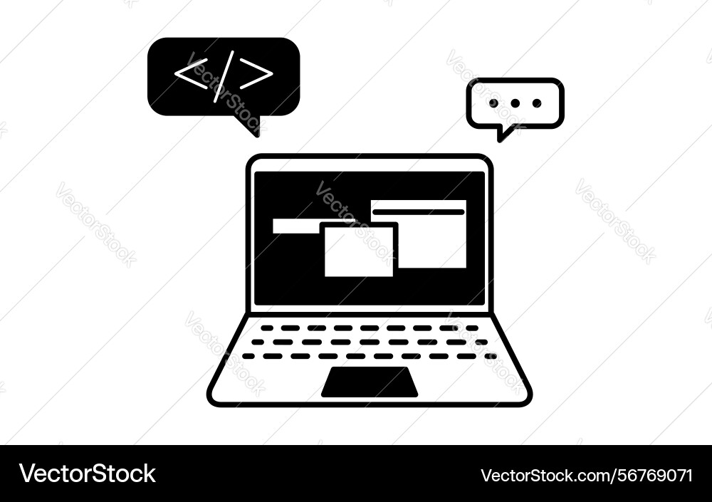 Simple line drawing icon of programming on laptop Simple line drawing icon of programming on laptop vector image