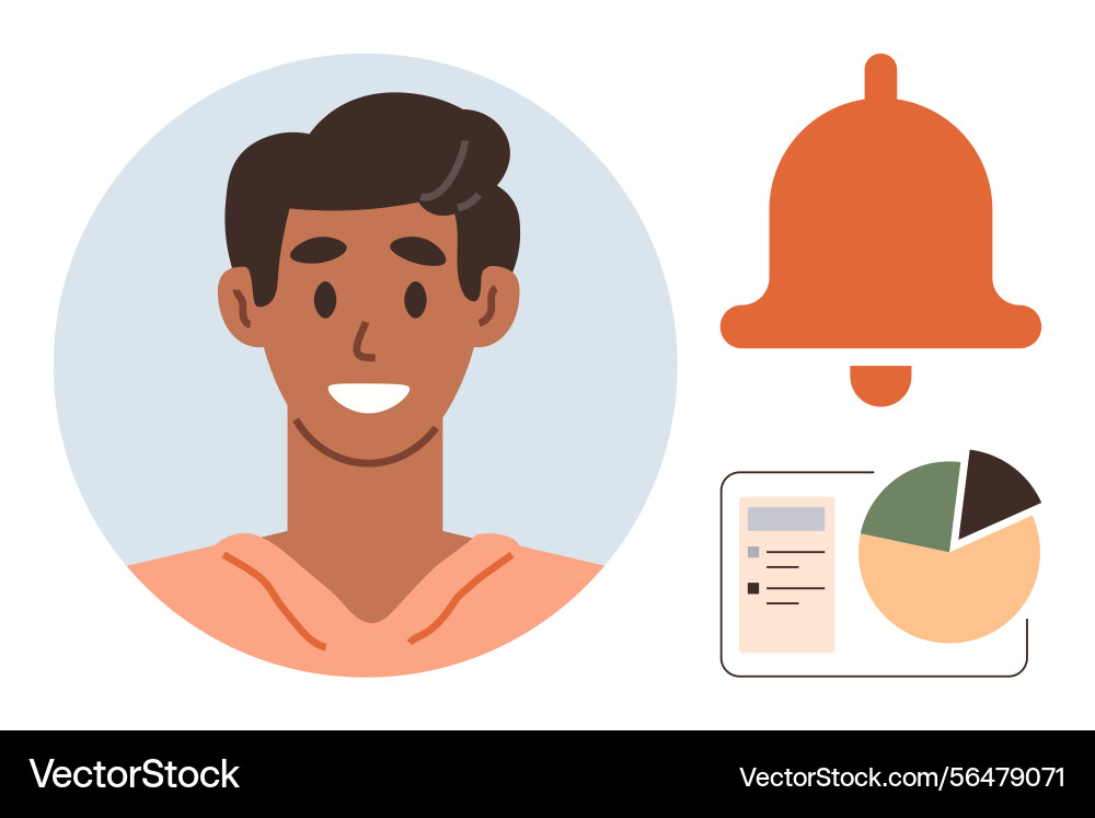 Smiling adult with notifications icon and data Smiling adult with notifications icon and data vector image