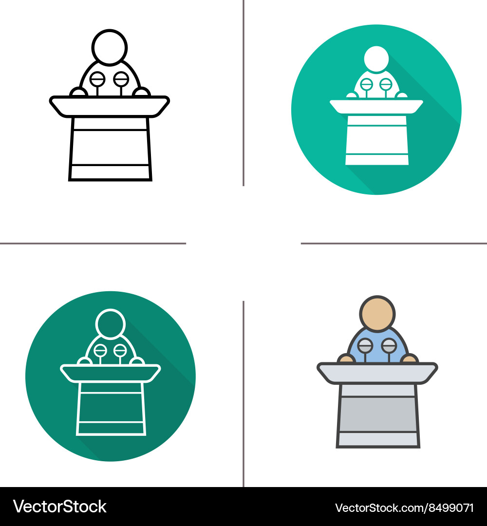Speaker flat design linear and color icon set vector image