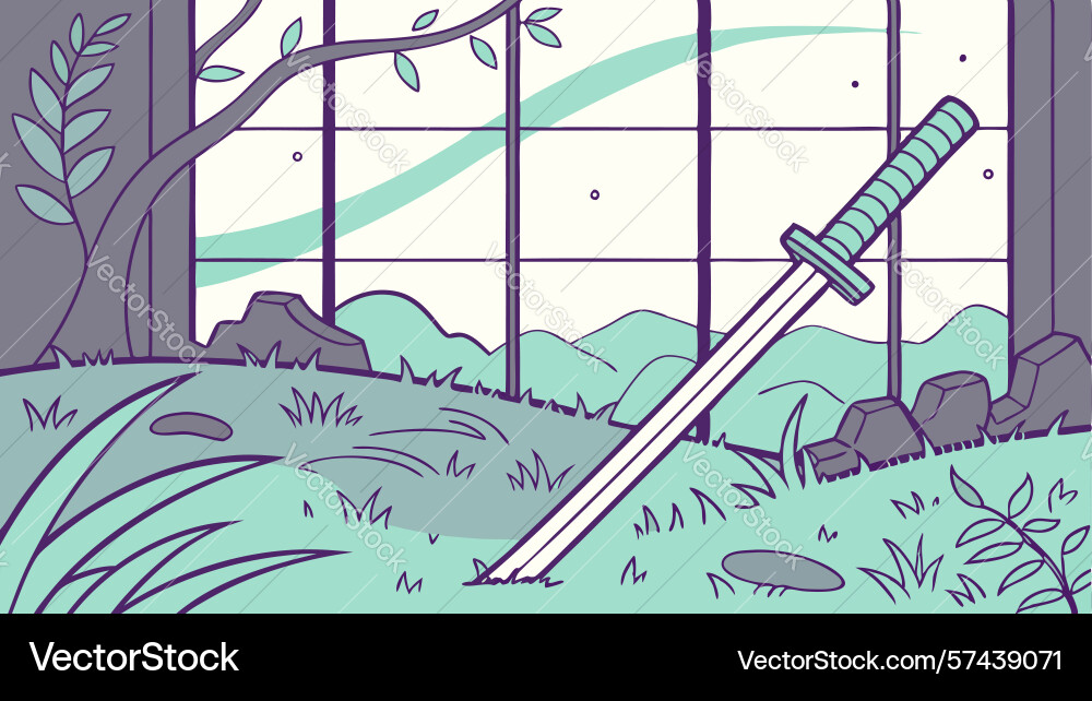 Sword in a grid-patterned abstract landscape Vector Image