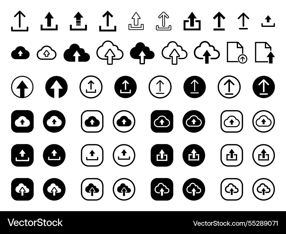 Upload arrows icons set vector image