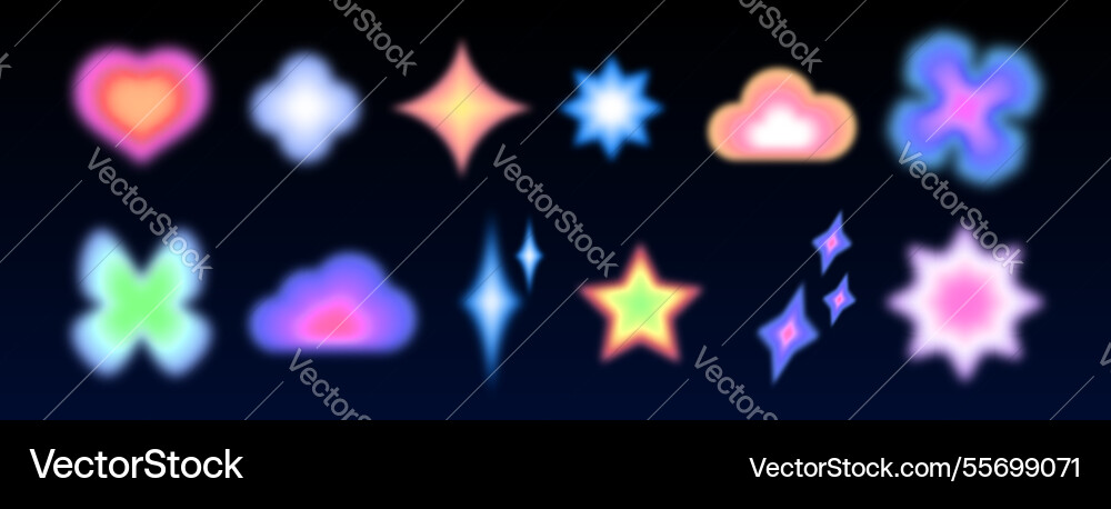Y2k blur shape set with neon gradient icons Y2k blur shape set with neon gradient icons vector image
