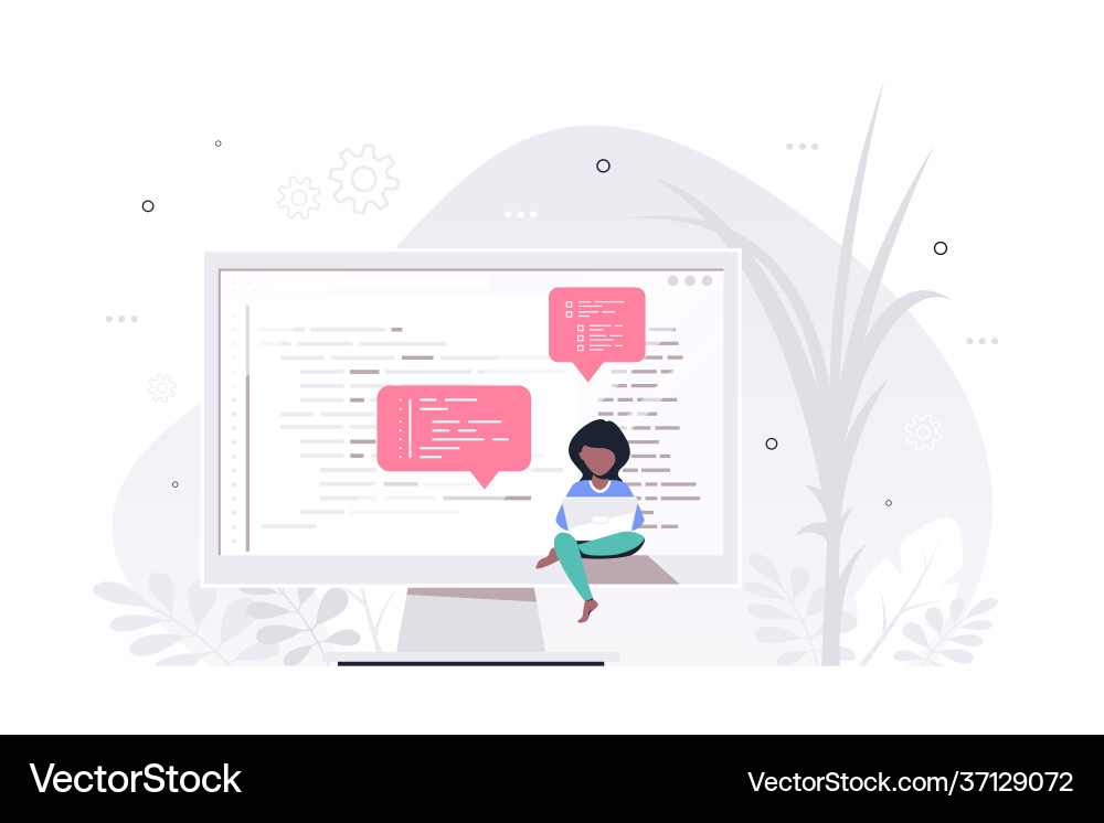 Black Woman Programmer Working on Computer vector image