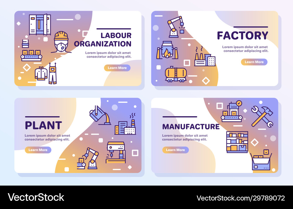 Factory color line icon set labor and engineering Factory color line icon set labor and engineering Vector Image