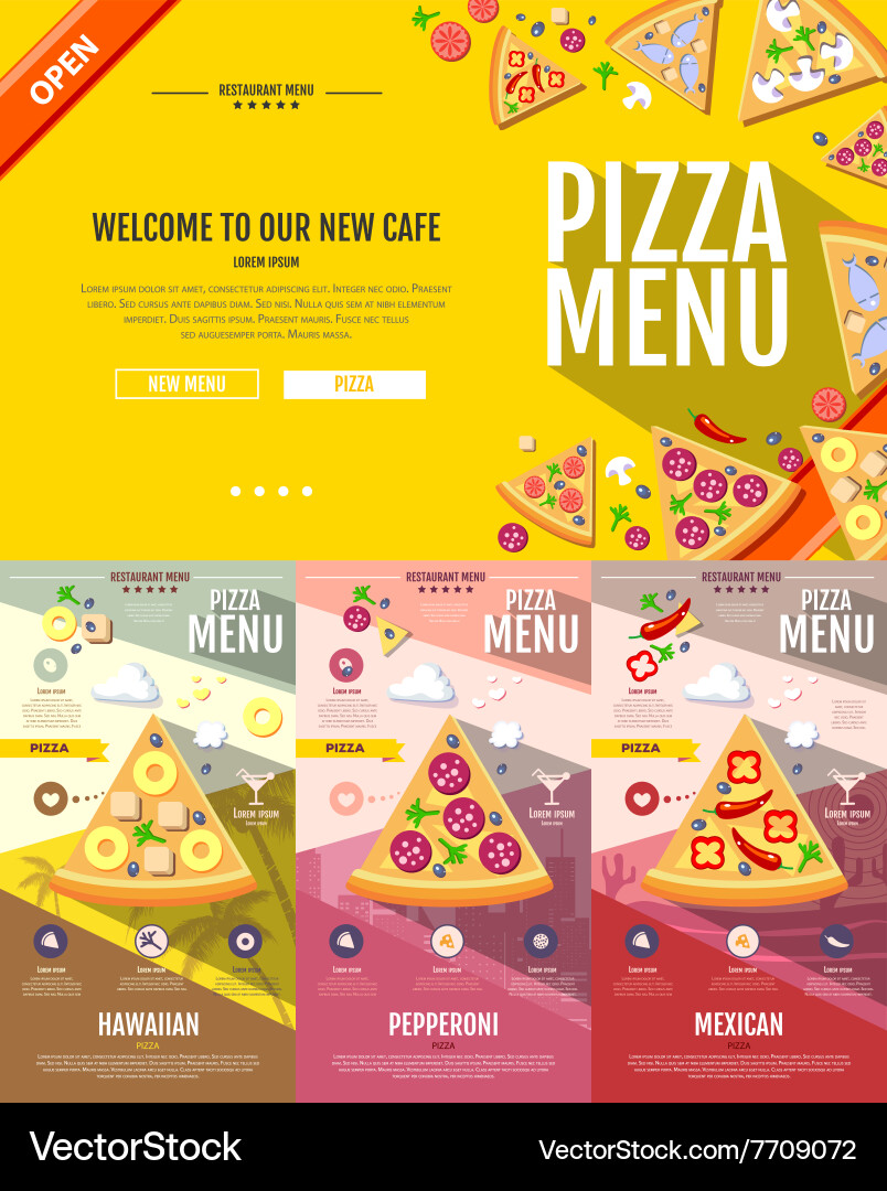 Flat style pizza menu concept web site design vector image