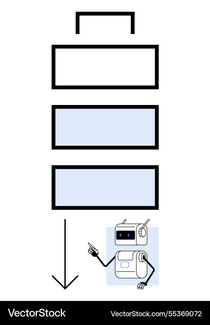 Robot guiding through step-by-step process Robot guiding through step-by-step process Vector Image