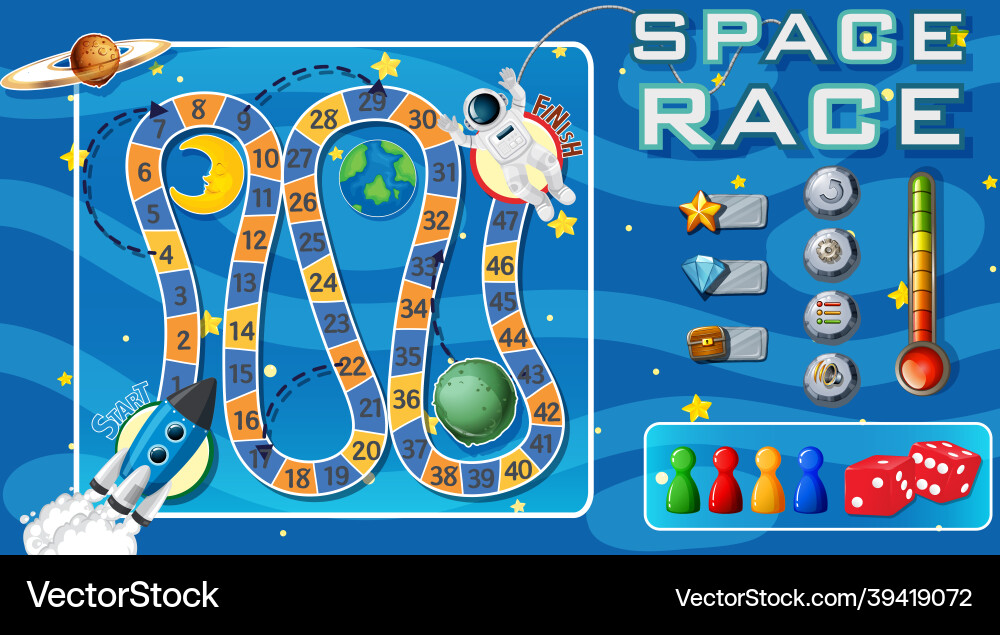 Snake and ladders game template with space theme Snake and ladders game template with space theme vector image