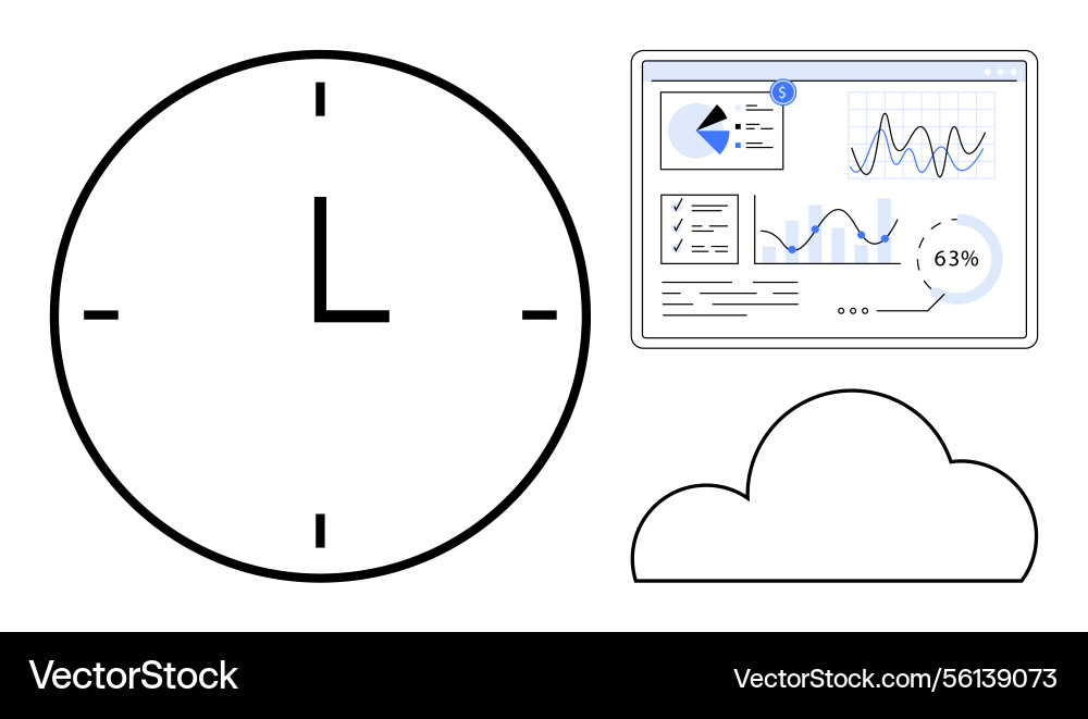 Data analytics dashboard clock and cloud concept Data analytics dashboard clock and cloud concept vector image