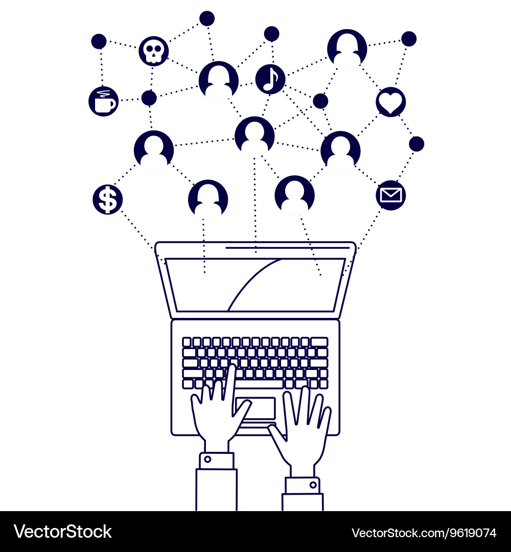 Computer network line style vector image
