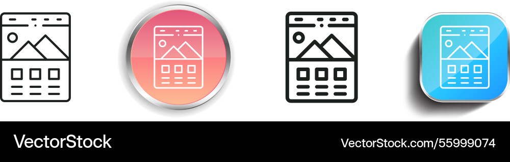 Landing page icon thin linear regular and button Landing page icon thin linear regular and button vector image
