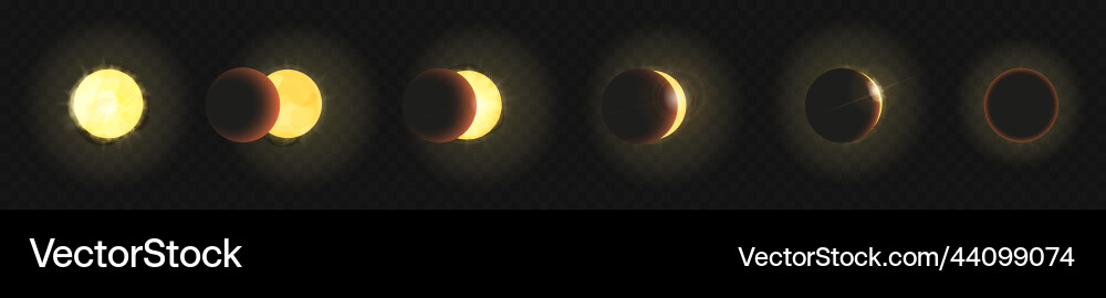 Solar eclipse set process or stages of partial vector image