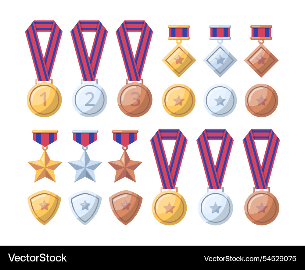 Cartoon Farbe Auszeichnungen Medaille mit Schleifenschild Cartoon Farbe Auszeichnungen Medaille mit Schleifenschild Vektorbild