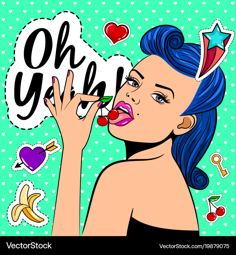 Cherry Pop Art Girl vector image