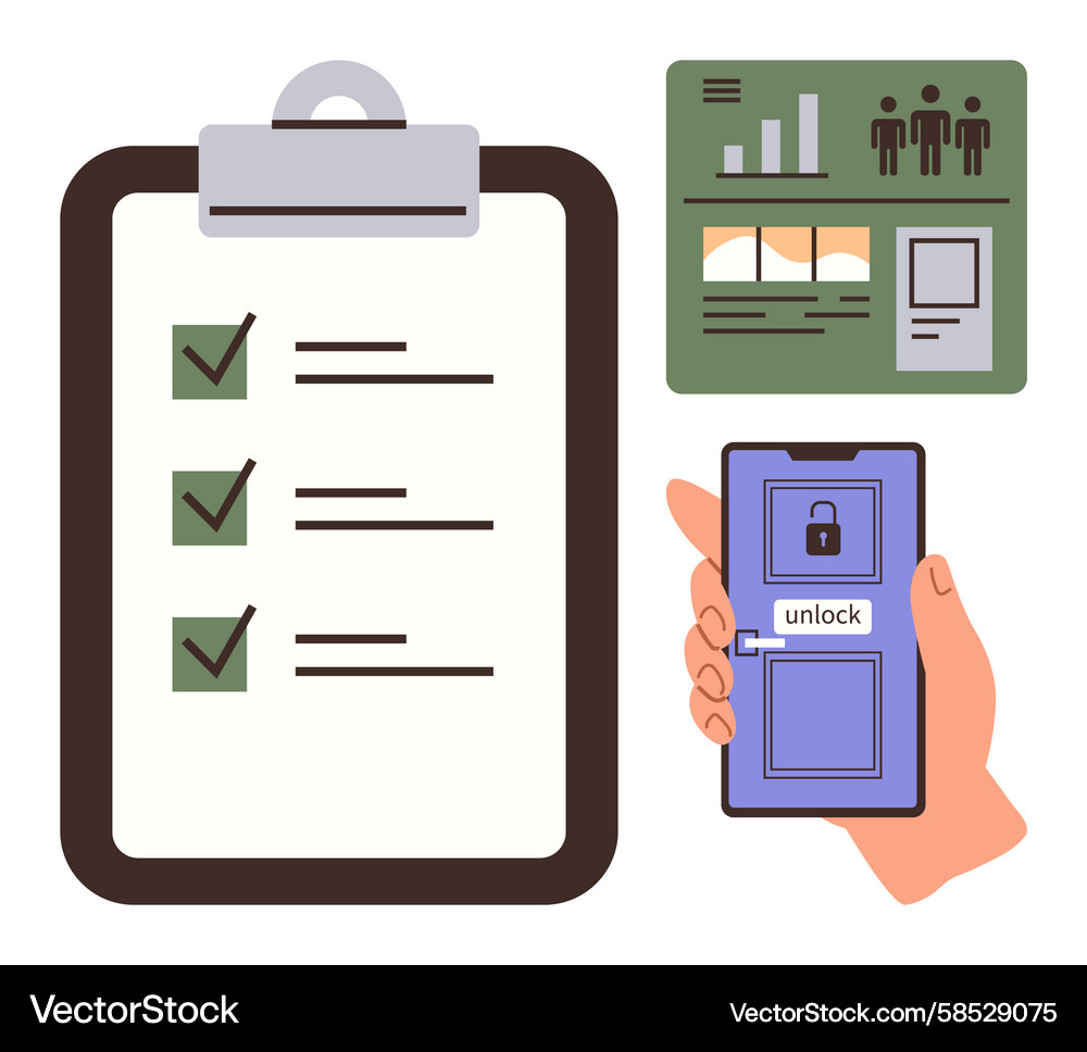 Digital Checklist & Smartphone Authentication Vector Image