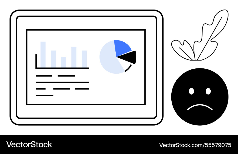 Digital tablet with declining graphs and sad face Digital tablet with declining graphs and sad face vector image