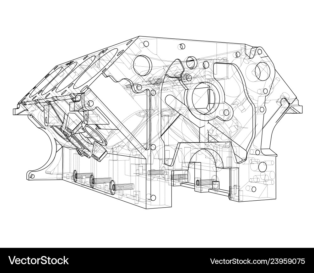 Engine block sketch rendering of 3d Vector Image