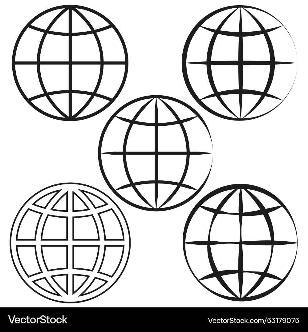 Global grid icons set geographical sphere symbols Global grid icons set geographical sphere symbols vector image