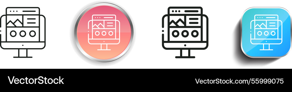 Landing page icon thin linear regular and button Landing page icon thin linear regular and button vector image