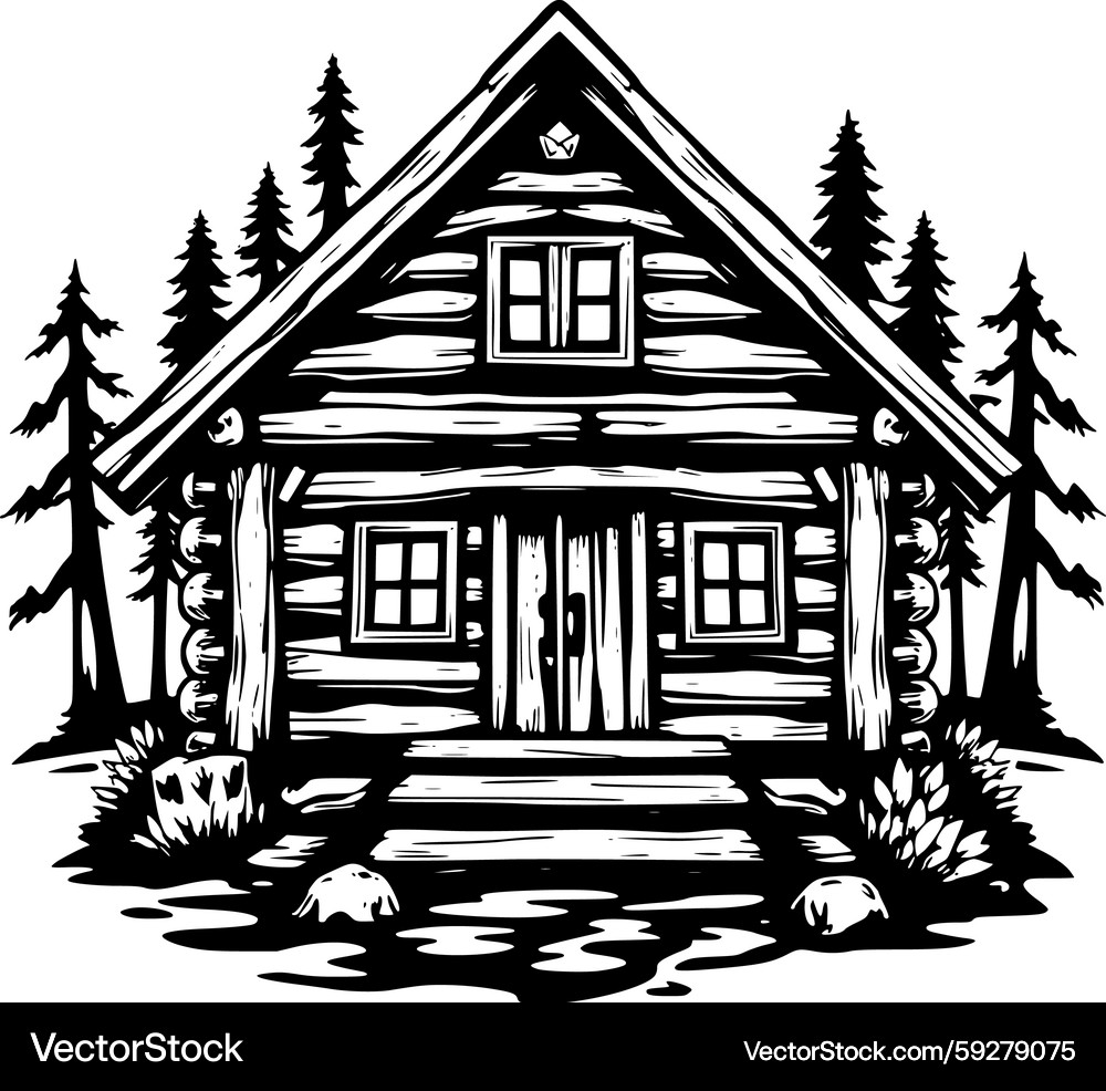 Secluded Log Cabin in Dense Forest – Royalty-Free Vector | VectorStock, image size:1000x986