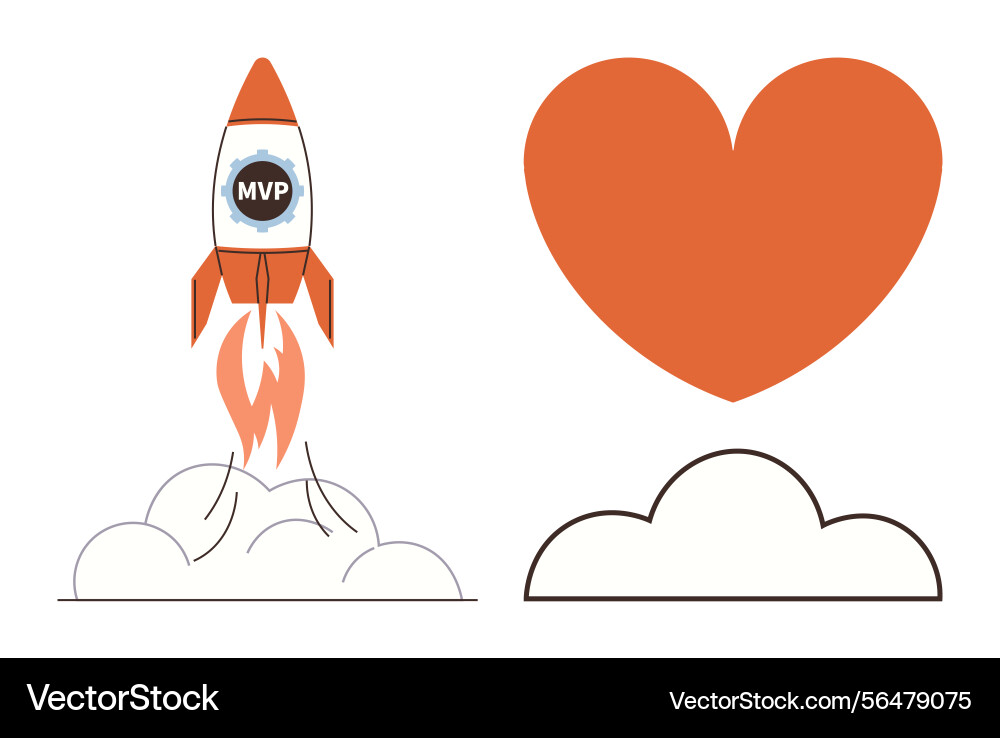 Startup rocket launch with mvp and heart Startup rocket launch with mvp and heart vector image