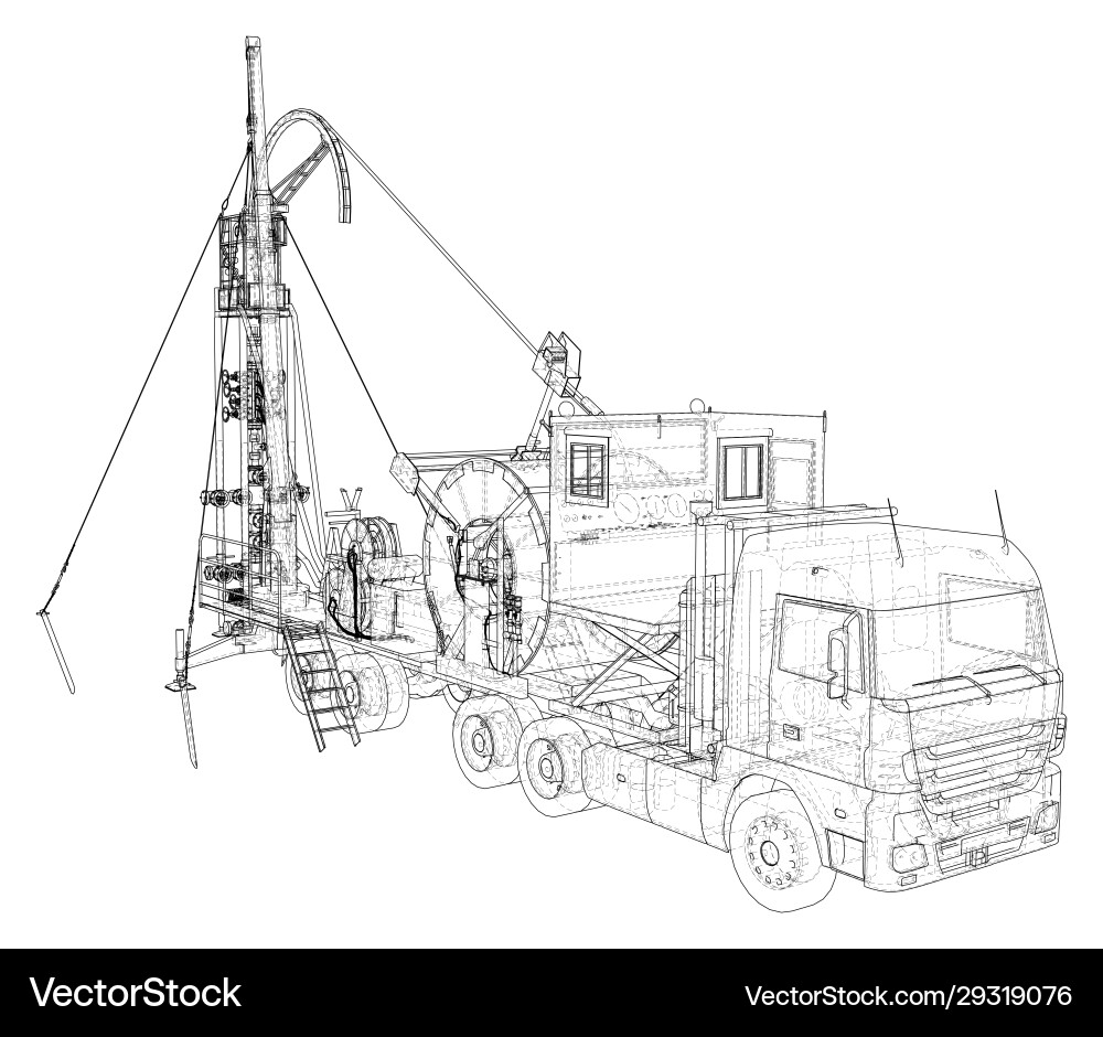 Coiled tubing unit machine the layers visible Coiled tubing unit machine the layers visible vector image