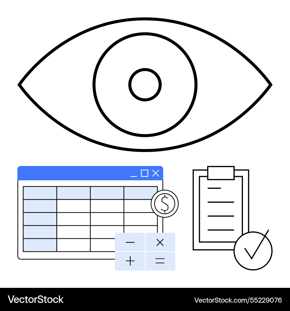 Eye monitoring financial data spreadsheet Eye monitoring financial data spreadsheet vector image