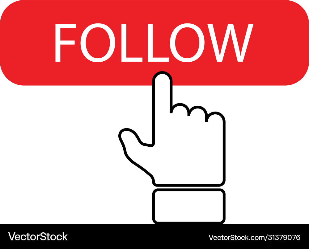 Follow button with click-hand banner for web vector image