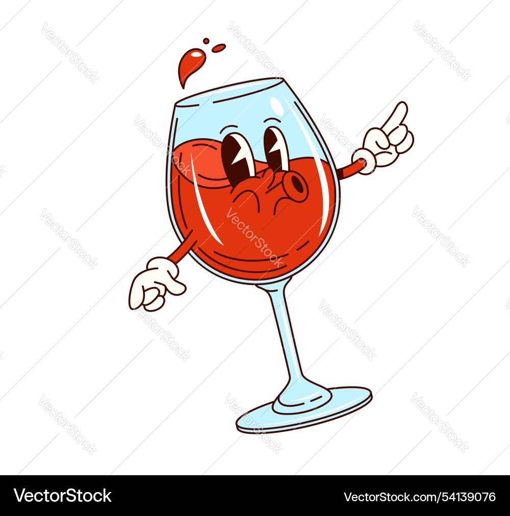 Groovy red wine glass character alcohol drink Groovy red wine glass character alcohol drink vector image