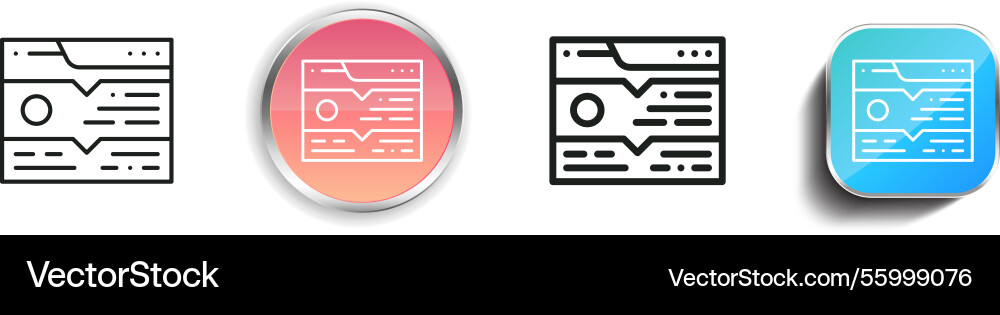 Landing page icon thin linear regular and button Landing page icon thin linear regular and button vector image