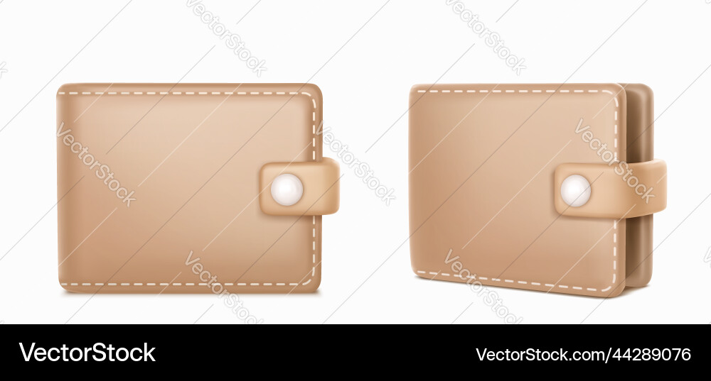 Leather wallet 3d render front and angle view Leather wallet 3d render front and angle view vector image