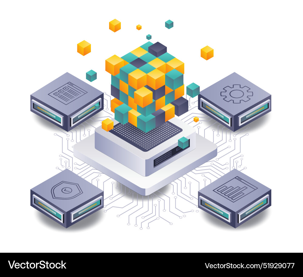 Analyzing data trends in blockchain server Analyzing data trends in blockchain server vector image