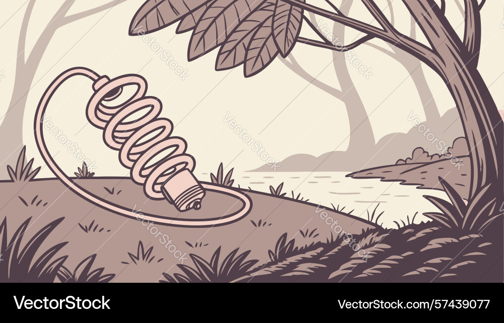 Coiled spring and a sword in mysterious forest vector image